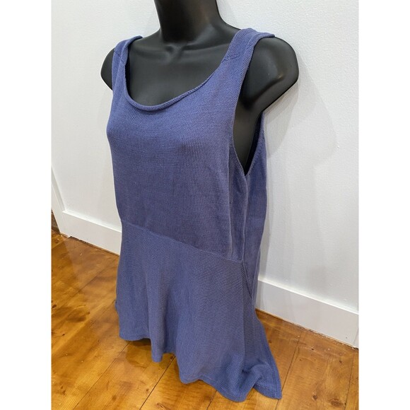 Peruvian Connection Sz XL Asymmetrical Knit Tank Top Knit 100% Pima Cotton Blue - Picture 2 of 4
